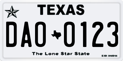 TX license plate DAO0123