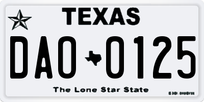 TX license plate DAO0125
