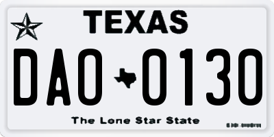 TX license plate DAO0130