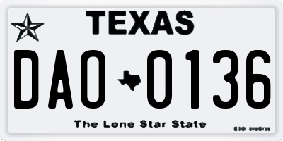 TX license plate DAO0136
