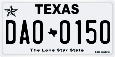 TX license plate DAO0150