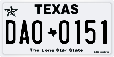 TX license plate DAO0151