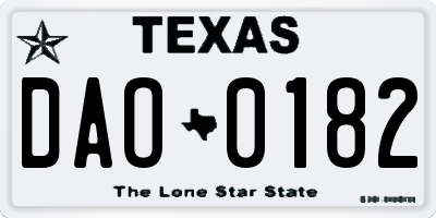 TX license plate DAO0182