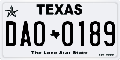 TX license plate DAO0189