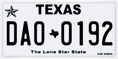 TX license plate DAO0192