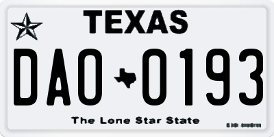 TX license plate DAO0193
