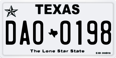 TX license plate DAO0198