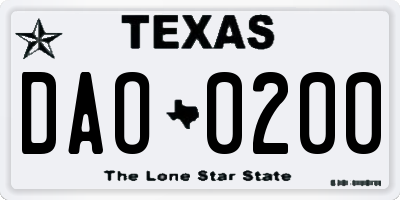 TX license plate DAO0200