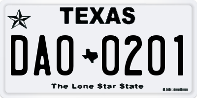 TX license plate DAO0201