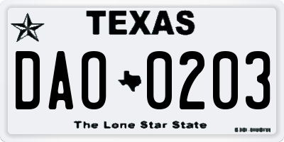 TX license plate DAO0203
