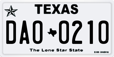 TX license plate DAO0210