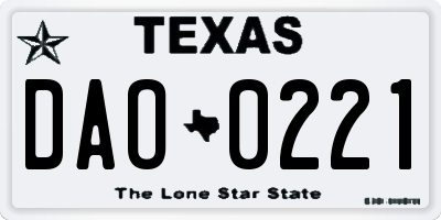 TX license plate DAO0221