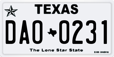 TX license plate DAO0231