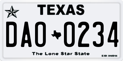TX license plate DAO0234
