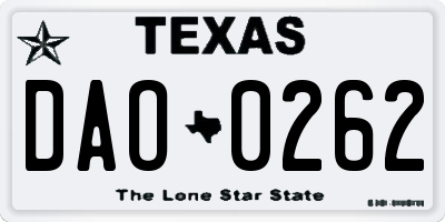 TX license plate DAO0262