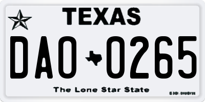 TX license plate DAO0265