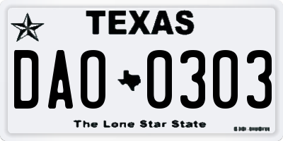 TX license plate DAO0303