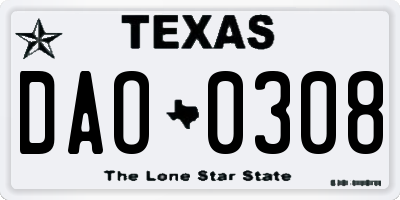 TX license plate DAO0308