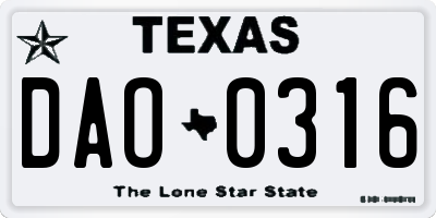 TX license plate DAO0316