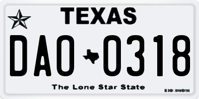 TX license plate DAO0318