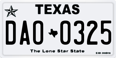 TX license plate DAO0325