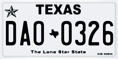 TX license plate DAO0326