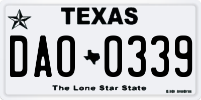 TX license plate DAO0339