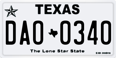 TX license plate DAO0340