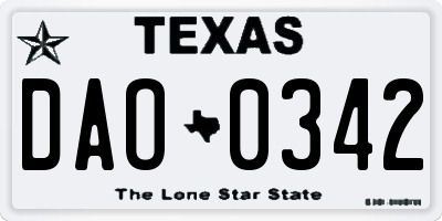 TX license plate DAO0342