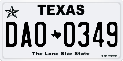 TX license plate DAO0349