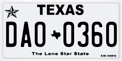 TX license plate DAO0360