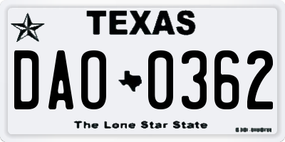 TX license plate DAO0362