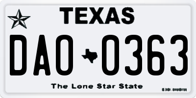 TX license plate DAO0363