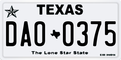 TX license plate DAO0375