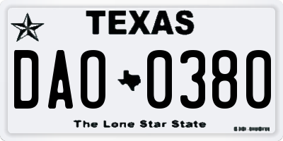 TX license plate DAO0380