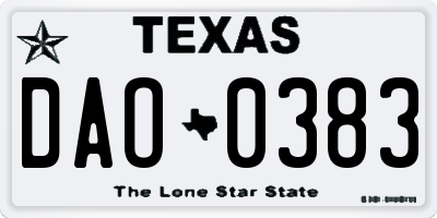 TX license plate DAO0383