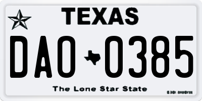 TX license plate DAO0385