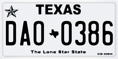 TX license plate DAO0386