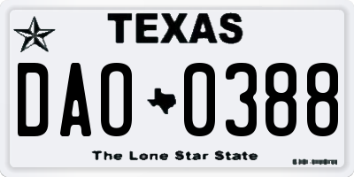 TX license plate DAO0388