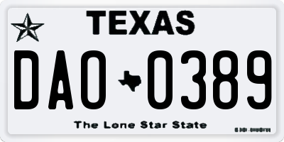 TX license plate DAO0389