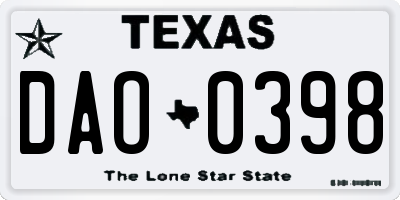 TX license plate DAO0398