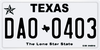 TX license plate DAO0403