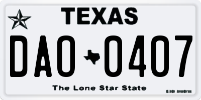 TX license plate DAO0407