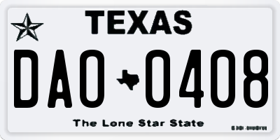 TX license plate DAO0408