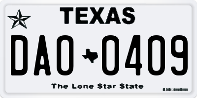 TX license plate DAO0409