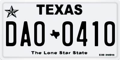 TX license plate DAO0410