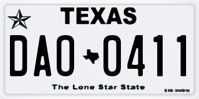 TX license plate DAO0411