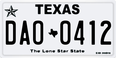 TX license plate DAO0412