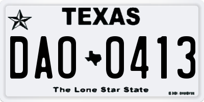 TX license plate DAO0413