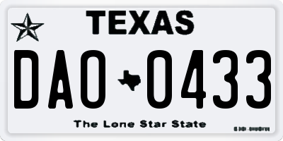 TX license plate DAO0433